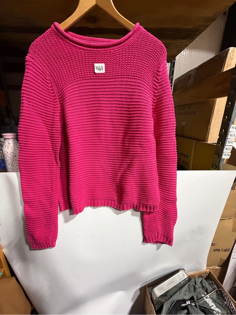 #4469-liz & co. Vibrant Hot Pink Textured Crewneck Sweater